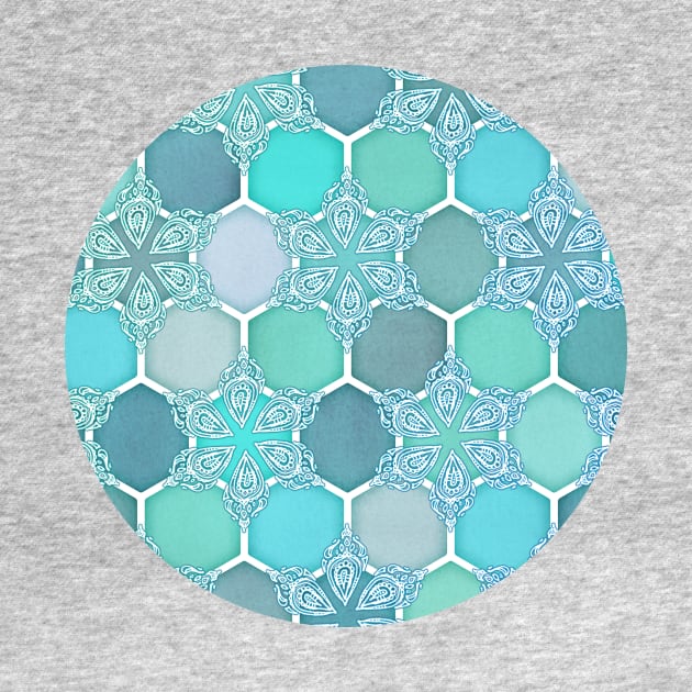 Frozen Mint Honeycomb - Doodle Hexagon Pattern by micklyn